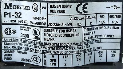 Moeller P1-32 690 V AC 32 A Rotary Disconnect Switch No Operator Handle