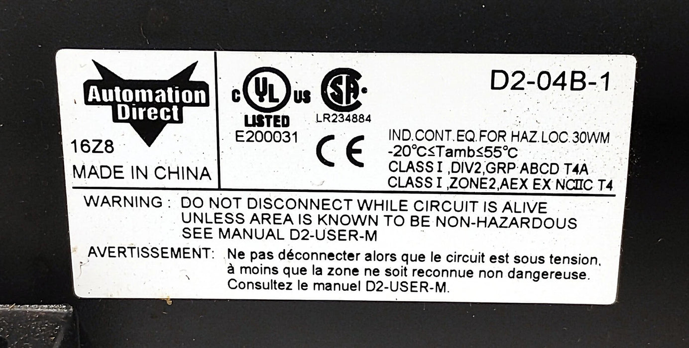 AutomationDirect D2-04B-1 DirectLogic 205 24 VDC 300 mA 4-Slot PLC I/O Base