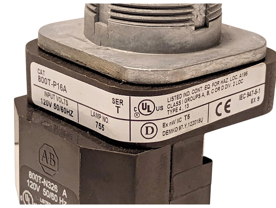 Allen-Bradley 800T-P16A Ser T 120 V AC Amber Transformer Style Panel Indicator