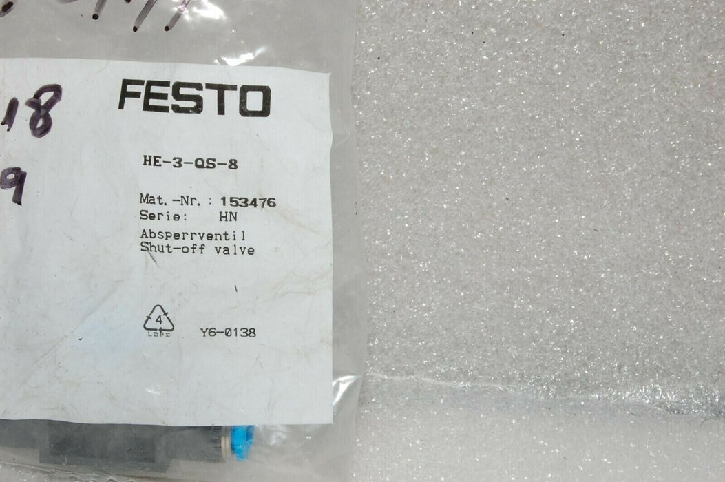 Festo Shut Off Valve HE-3-QS-8