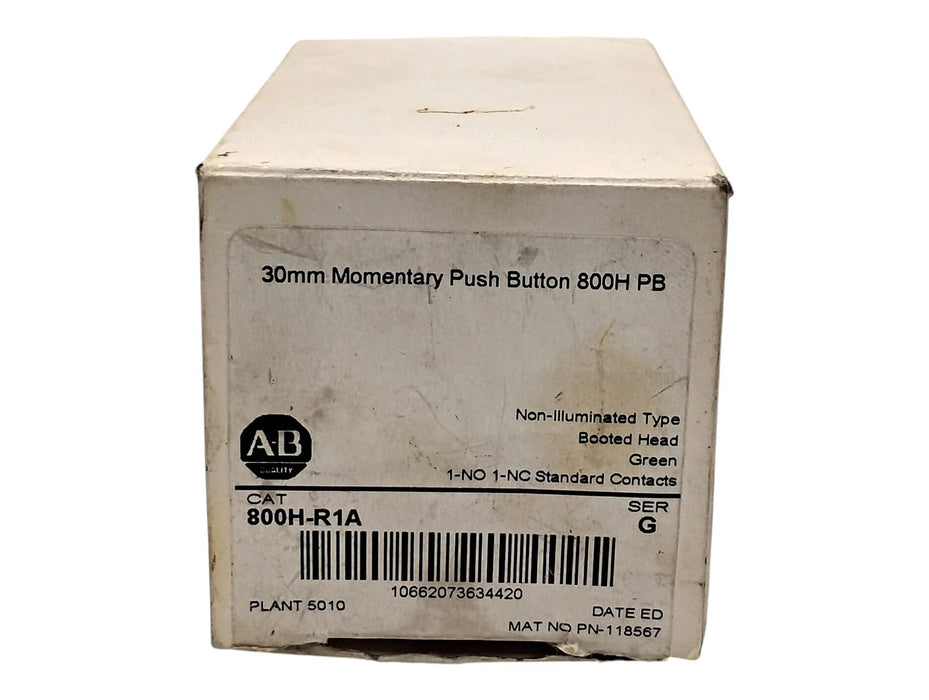 Allen-Bradley 800H-R1A Ser G Full Voltage 10 A 30 mm Green Momentary Pushbutton