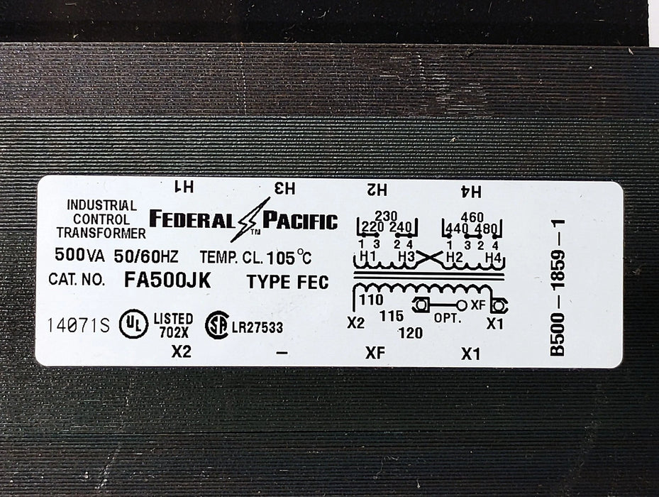 Federal Pacific FA500JK Type FEC 500VA Industrial Control Transformer