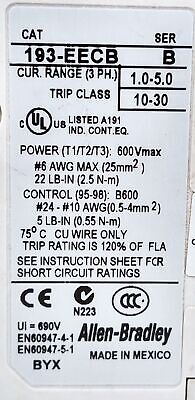 Allen-Bradley 193-EECB 1-5A Adjustable Overload Protection Relay