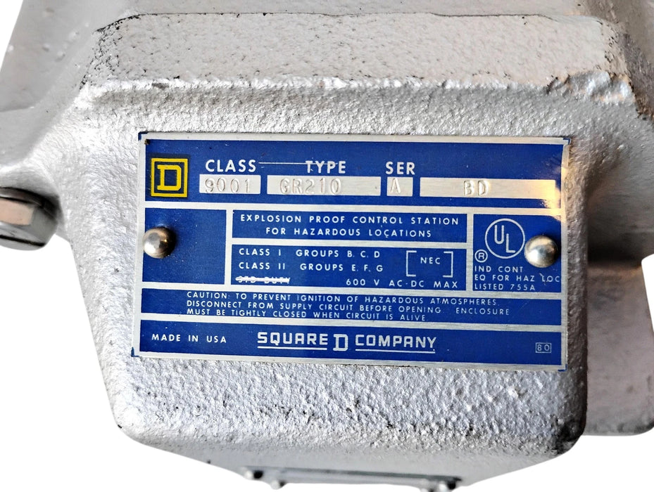 Square D 9001GR210 600 V NEMA 7 & 9 Explosion Proof Control Station