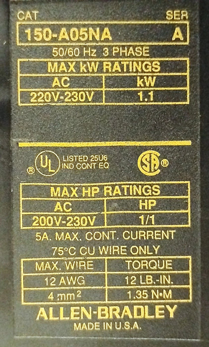 Allen-Bradley 150-A05NA SMC-2 200-230 V AC 5 A Smart Motor Controller
