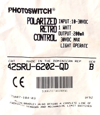 Allen-Bradley 42SRU-6202-QD 10-30V DC Polarized Photoelectric Proximity Sensor