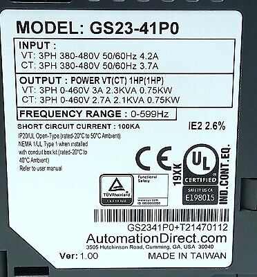 AutomationDirect GS23-41P0 460 V AC 1 HP Gneral Purpose AC Drive