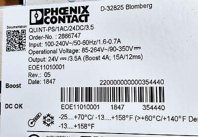 Phoenix Contact QUINT-PS/1AC/24DC/3.5 2866747 PLC Power Supply