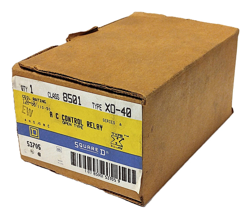 Square D 8501-XO40 600 V AC 10 A Control Relay w/ 110/120 V AC Coil