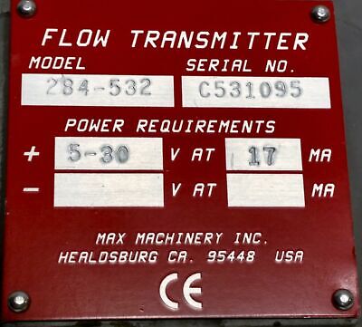 Max Machinery 284-532-000 Flow Transmitter