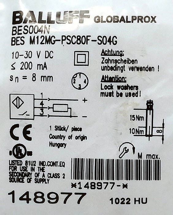 Balluff BES M12MG-PSC80F-S04G BES004N 10-30 V DC Inductive Proximity Sensor