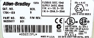 Allen-Bradley 1794-IE8 FlexI/O Ser B Rev B01 Analog PLC Input Module