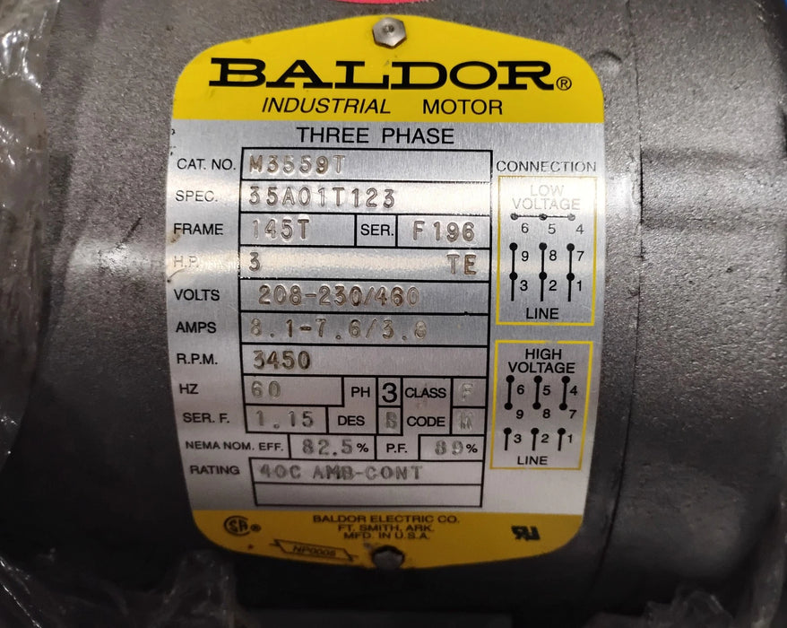 Baldor M3559T 208-230/460 V 3450 RPM 3 HP 145T TEFC Motor