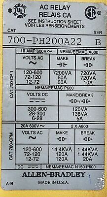 Allen-Bradley 700-PH200A22 Industrial Control Relay with 220 V Coil