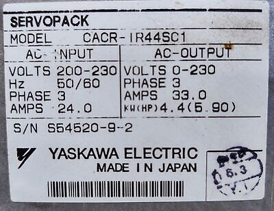 Yaskawa Electric CACR-IR44SC1 SERVOPACK 3-Phase 200-230 VAC 24 A Servo Drive
