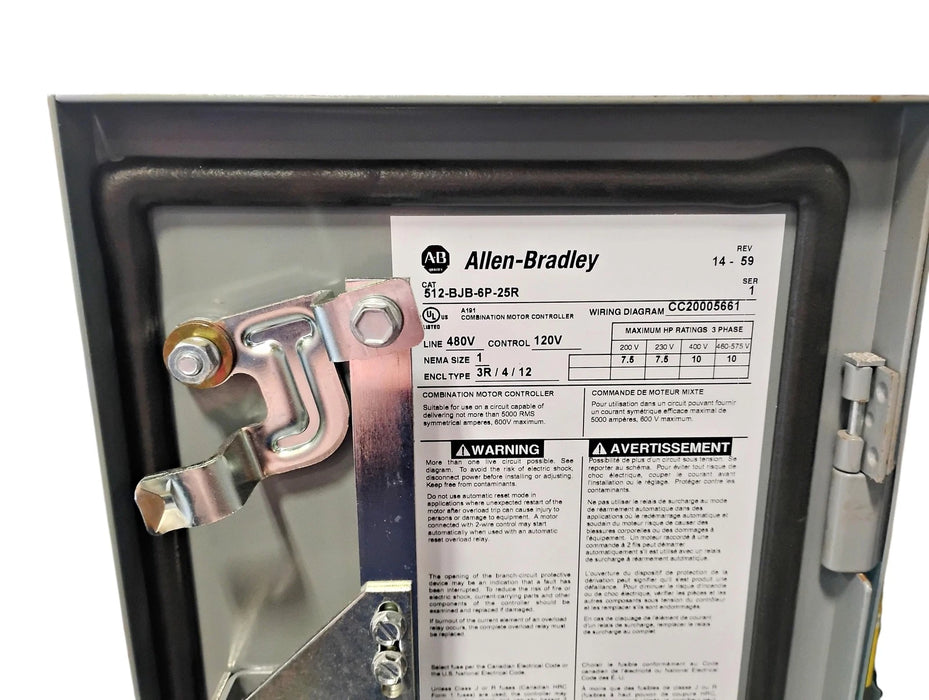 Allen-Bradley 512-BJB-6P-25R 480 V 10 HP NEMA Size 1 3R/4/12 Combination Starter