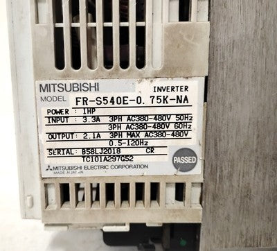 Mitsubishi FR-S540E-0.75K-NA 380-480 V AC 1 HP Transistorized Inverter Drive