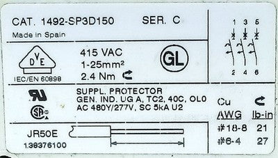 Allen-Bradley 1492-SP3D150 415 V AC 15 A 3-Pole Circuit Breaker