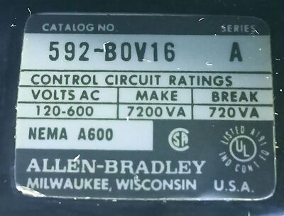 Allen-Bradley 592-BOV16 600 V AC 40 A NEMA A600 Overload Relay w/ W53 Heaters
