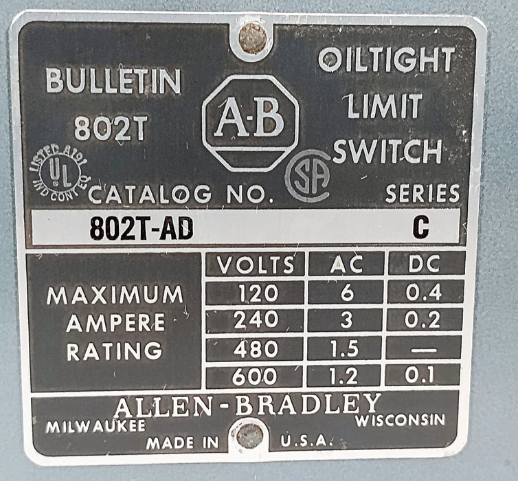 Allen-Bradley 802T-AD Series C 600 V AC 10 A Dual Rotary Gear Limit Switch
