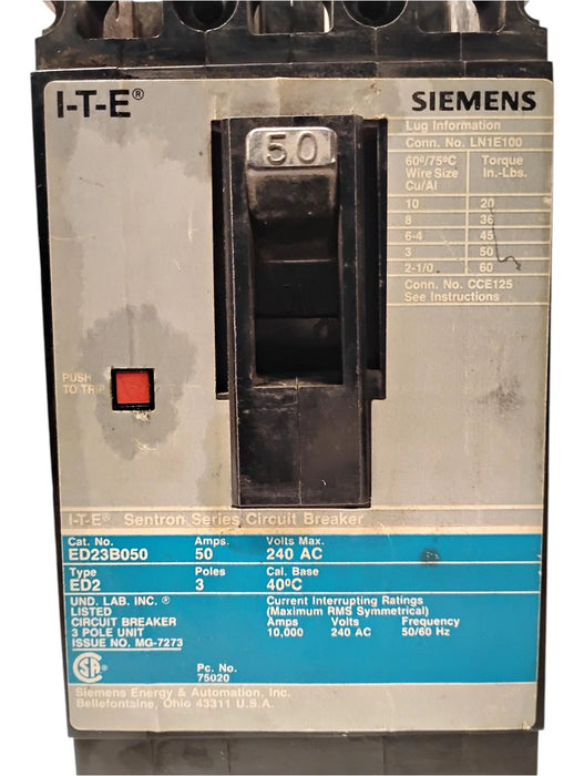 Siemens ED23B050 240 V AC 50 A 3-Pole Circuit Breaker