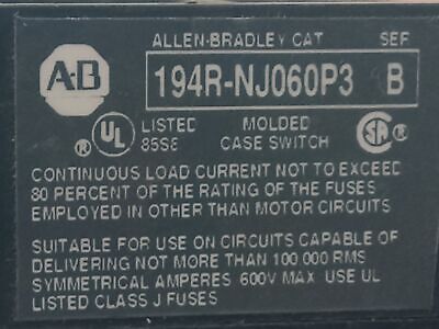 Allen-Bradley194R-NJ060P3 Ser B 600V 60A Fuse Style Disconnect Switch