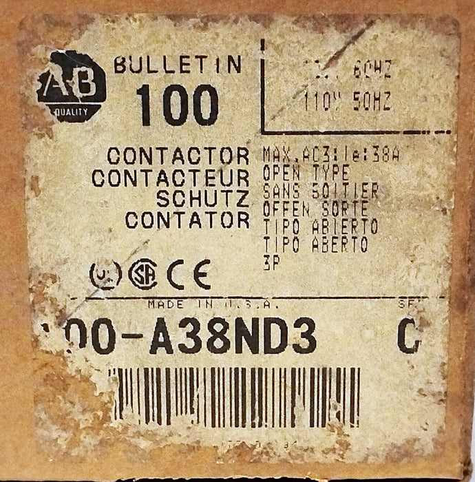 Allen-Bradley 100-A38ND3 600 V AC 38 A Contactor w/ 110/120 V Coil
