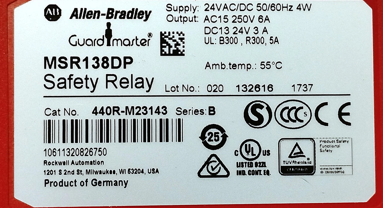 Allen-Bradley 440R-M23143 24V AC/DC Safety Relay w/ 0.15-3s Time Delay Outputs