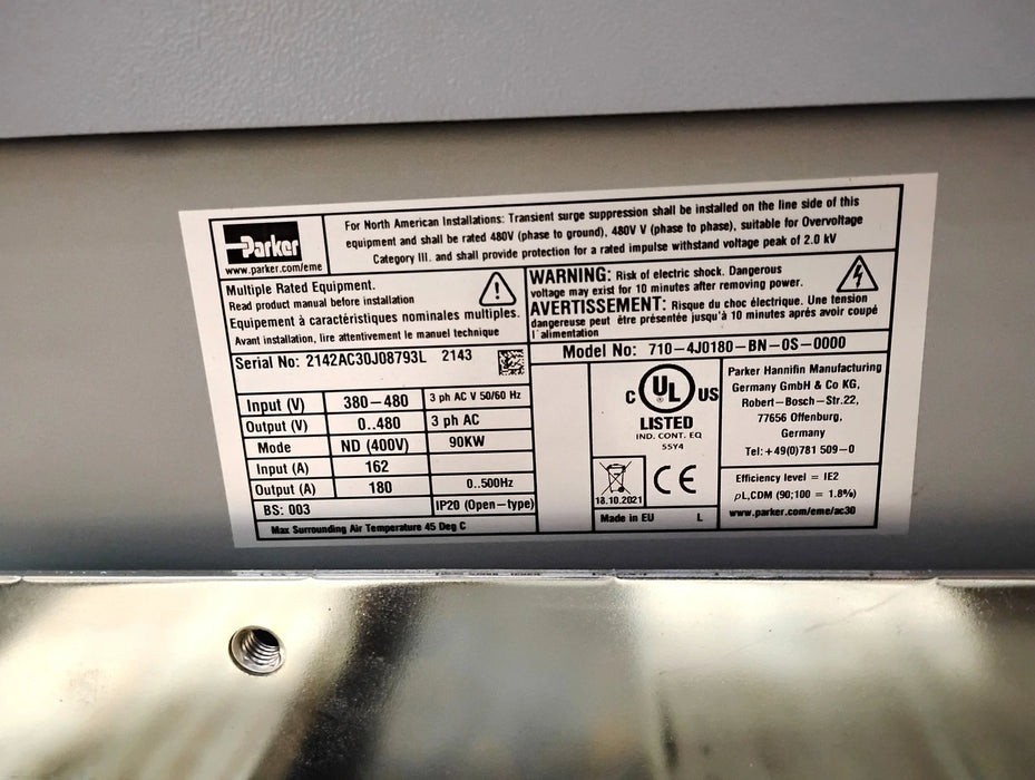 Parker 710-4J0180-BN-0S-0000 380-480V Power Stack w/ 31V-4J0180-BN-2S-0000 Drive