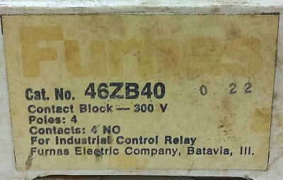 Furnas 46ZB40 300 V AC Class 46 Contact Block for Industrial Control Relay