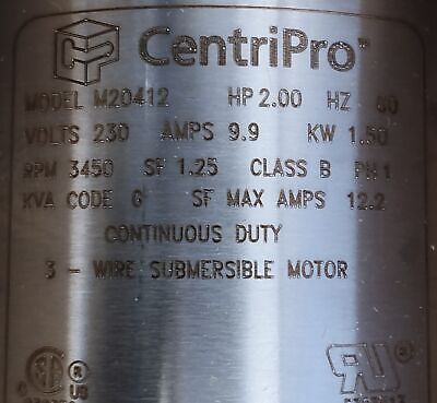 ITT M20412 CentriPro 230 V 2 hp 3450 RPM Stainless Steel Submersible Water Pump