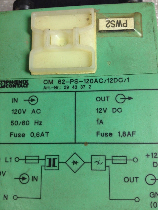 PHOENIX CONTACT CM62-PS-120AC/12VDC/1 POWER SUPPLY