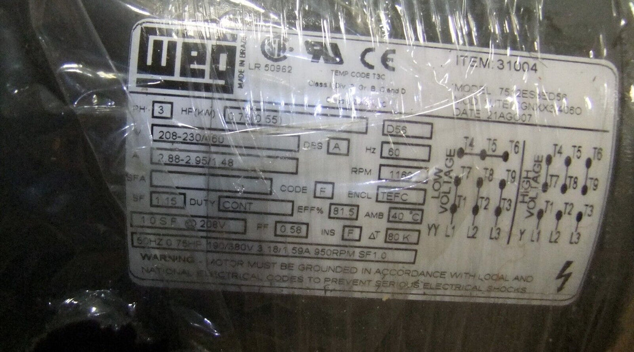WEG Motor 3/4HP6PD56-208-230/460 60Hz
