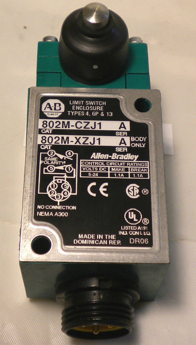 Allen-Bradley Limit Switch 802M-CZJ1 Rod Type Side Push 2 Circuit