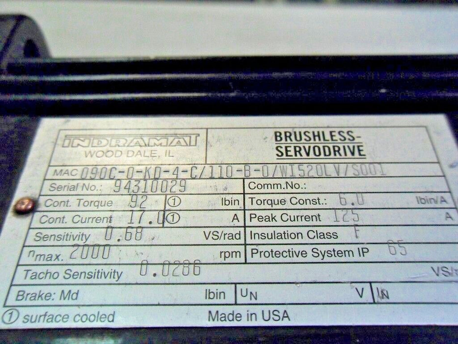 Indramat MAC 090C-0-KD-4-C/110-B-0/WI520LV/S001 Servo Motor