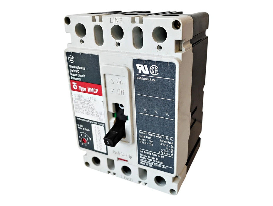 Westinghouse HMCP003A0C 600 V AC 250 V DC 3 A Circuit Breaker