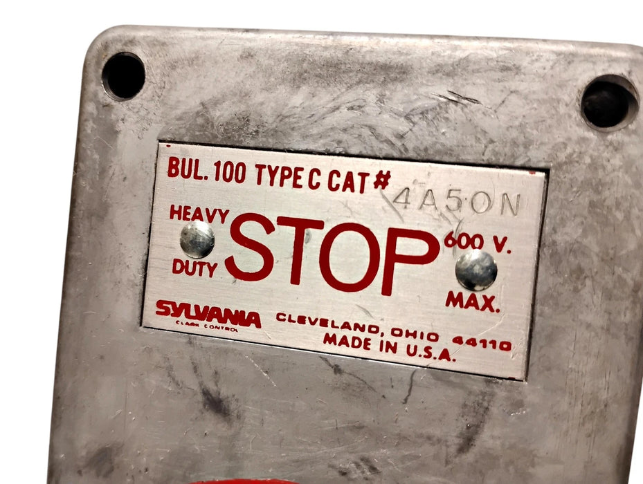 SYLVANIA 4A10N Type C 600 V AC Oil Tight Red STOP Pushbutton