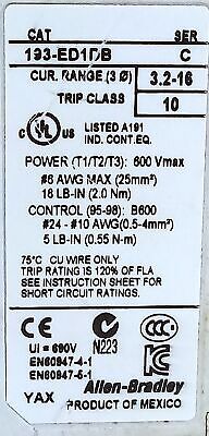 Allen-Bradley 193-ED1DB 3.2-16 A Adjustable Overload Protection Relay