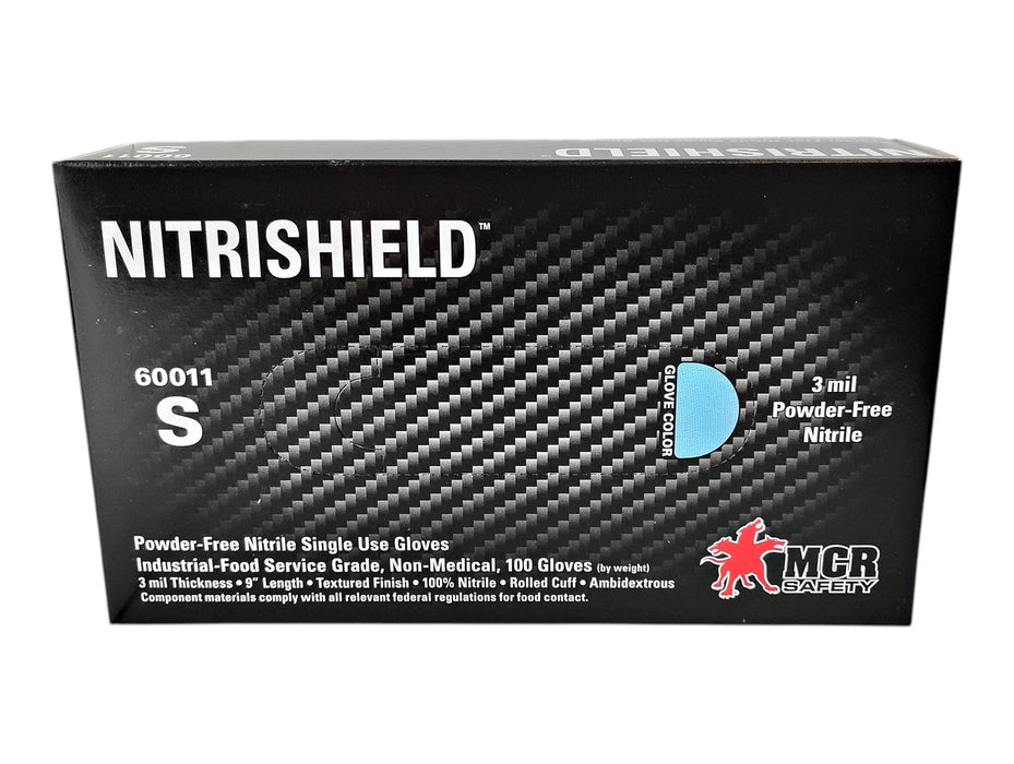 MCR Safety 60011S Small 3 Mil NITRISHIELD Powder-Free Nitrile Single Use Gloves