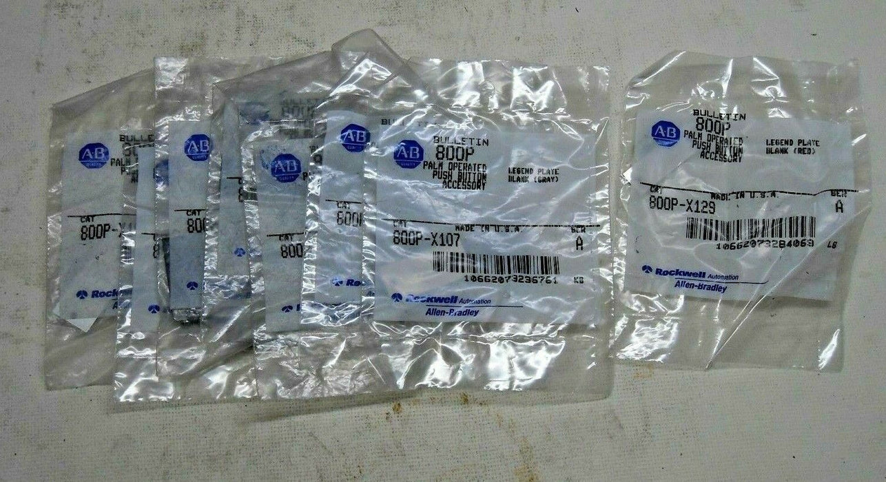7 Allen-Bradley 800P-X107 Gray & 800P-X129 Red Legend Plates
