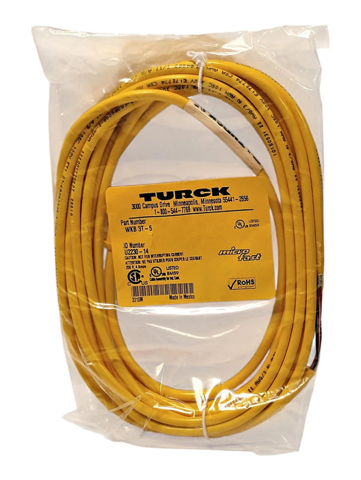 Turck WKB3T-5 3-Wire Cable w/ 1/2 in Micro Fast Connector