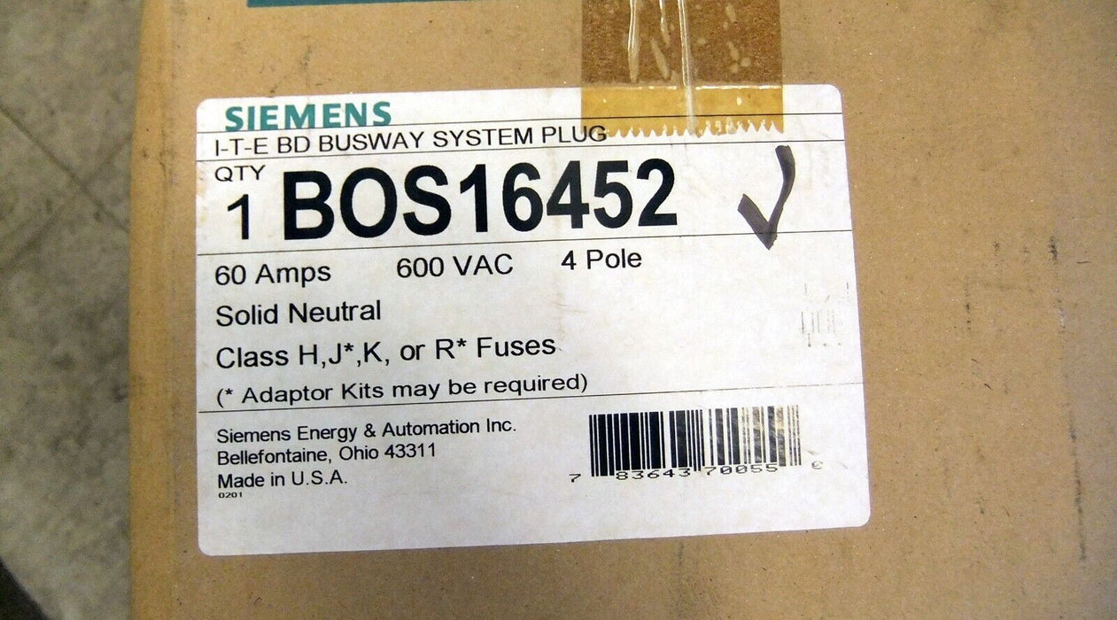 Siemens BOS16452 Fusible Vacu Break Busway Switch 60A