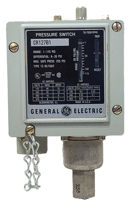 GE CR127B1 120-600 V 1-115 psi Pressure Switch in NEMA 13 Enclosure