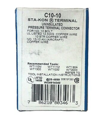 Thomas & Betts C10-10 Non-Insulated #10 Ring Terminal Connector - Box of 50