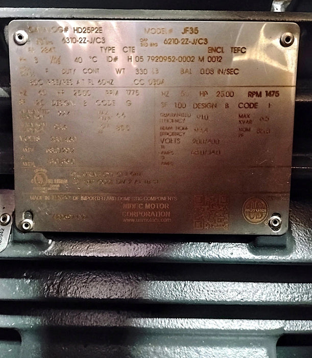 NIDEC US Motors HD25P2E 230/460 200/400 V 1775/1475RPM 25HP Cast Iron 284T Motor