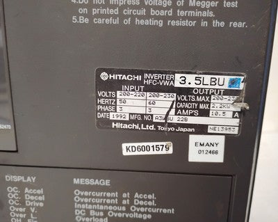 Hitachi HFC-VWA3.5LBU 200-230 V AC Transistor Inverter Drive