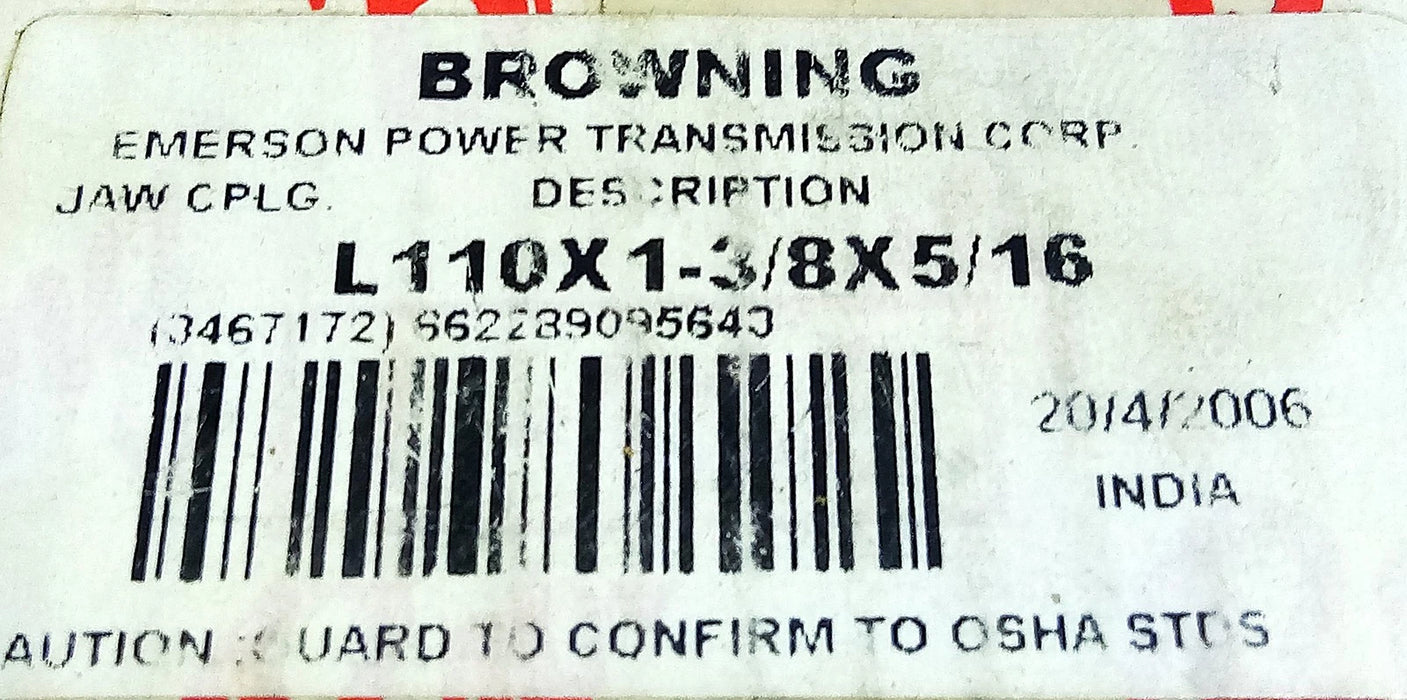 Browning L110X-1-3/8X5/16 Flexible Coupling w/ 5/32 Keyway and Flexible Element