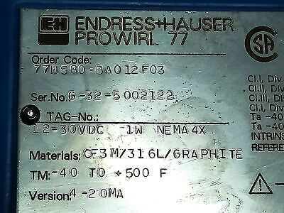 Endress+Hauser 77WS80-BA012F03 PROWIRL 77 10-30 V DC 1 W NEMA 4X Flow Meter