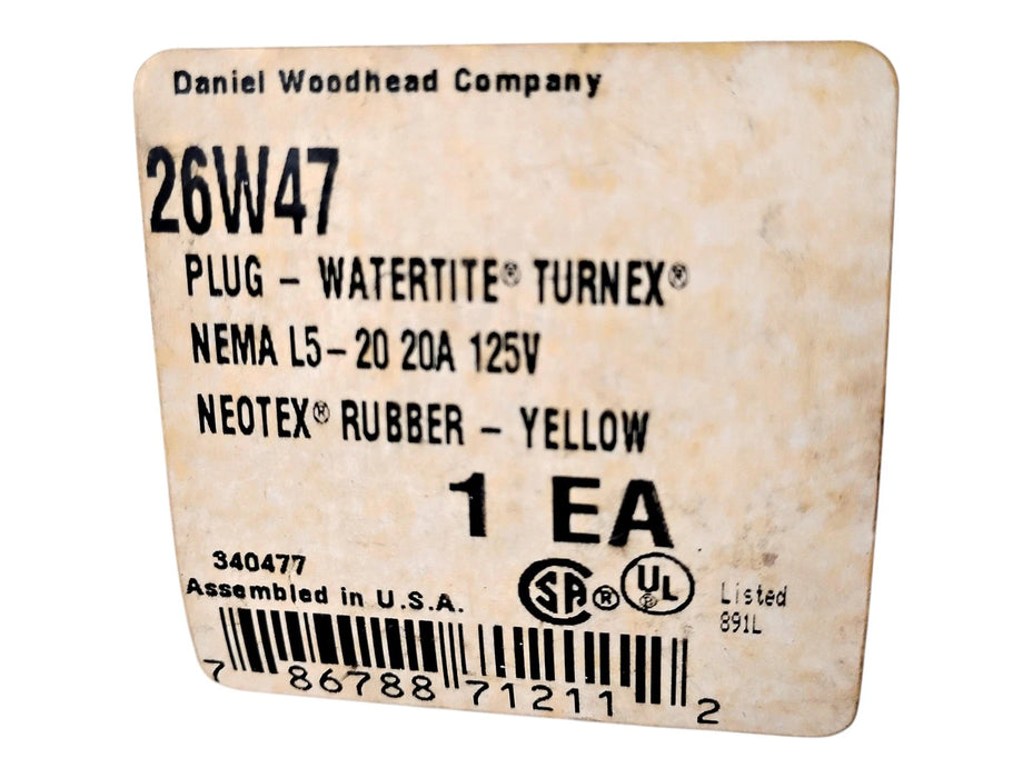 Woodhead 26W47 125 V 20 A L5-20 NEOTEX Watertite Turnex Plug