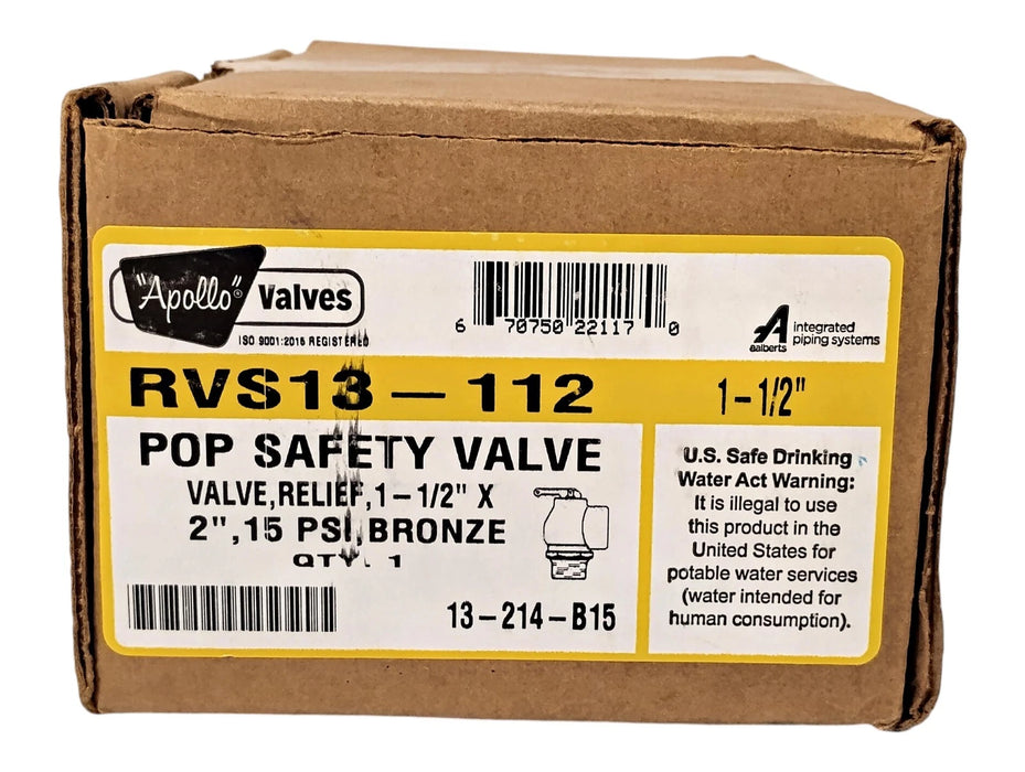 Apollo Valves RVS13-112 15 psi 1-1/2 X 2 in Bronze Pop Safety Valve